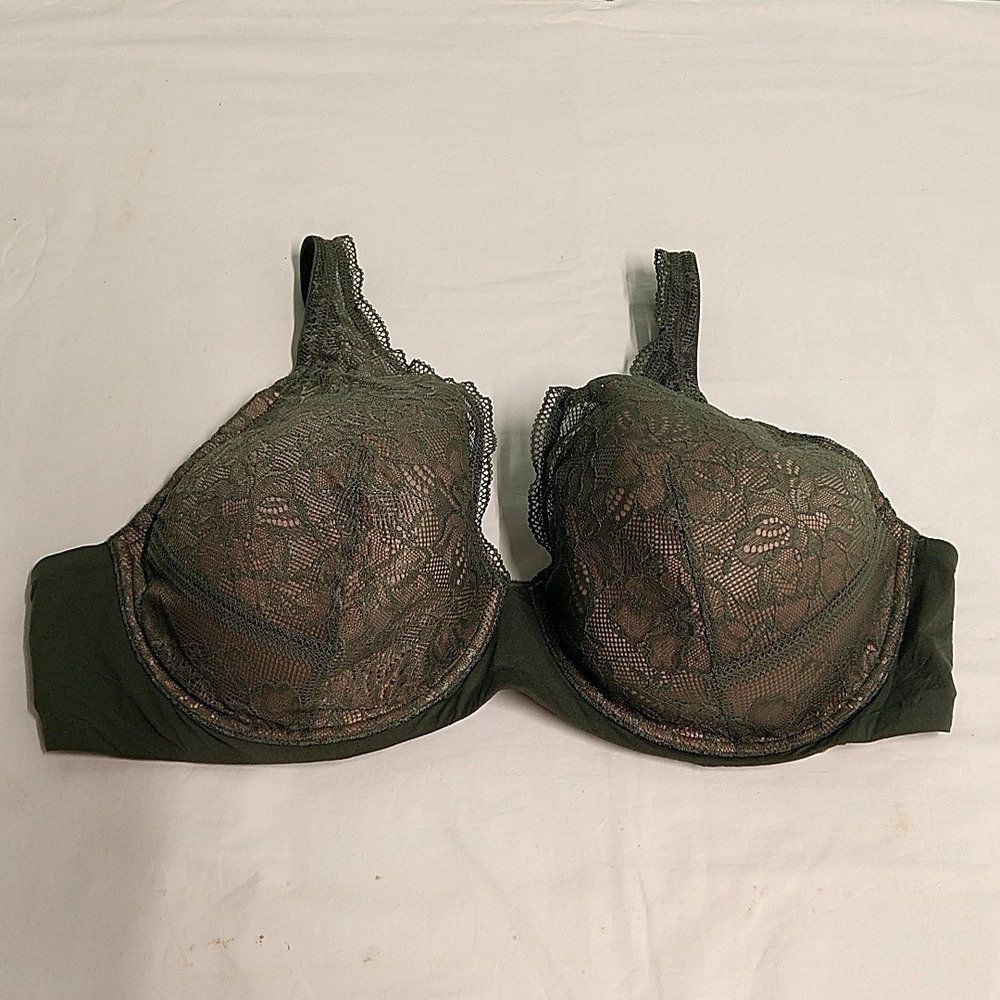 ThirdLove Graphic Lace Plunge Bra Women 44D Olive Green Underwire Padded